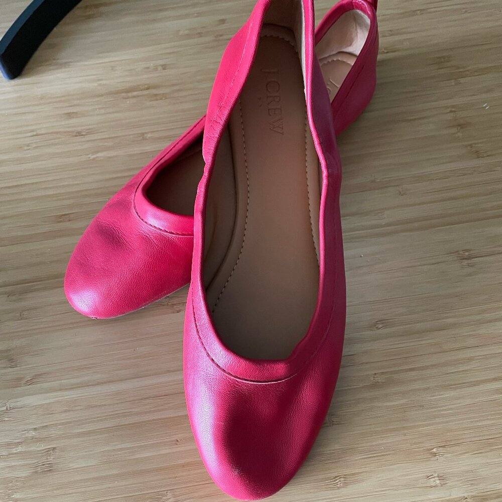 Red J.Crew Ballerina Flats, Leather - Size 7